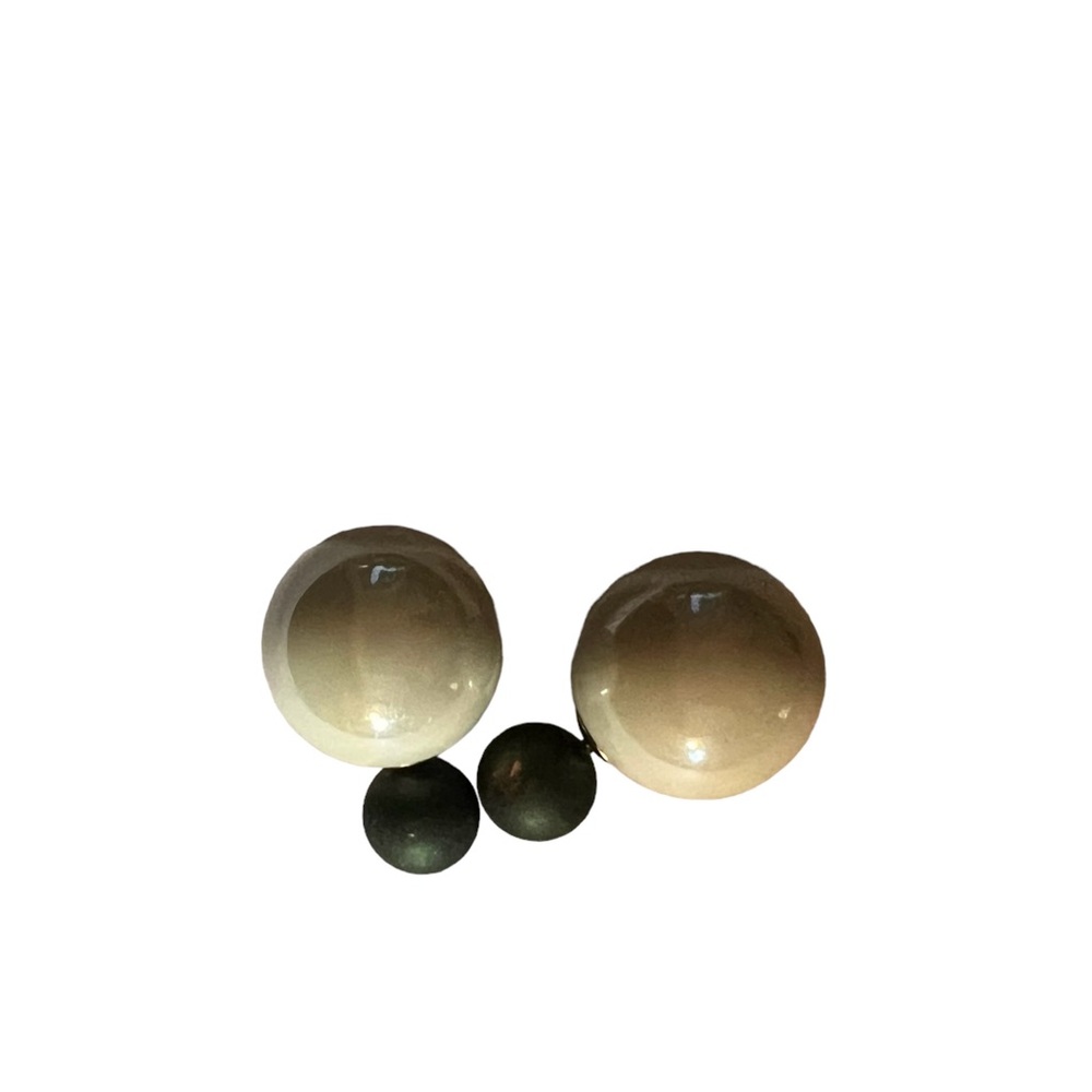 Vintage Dark Green & Light Green Double Ball Earrings. - Picture 3 of 4